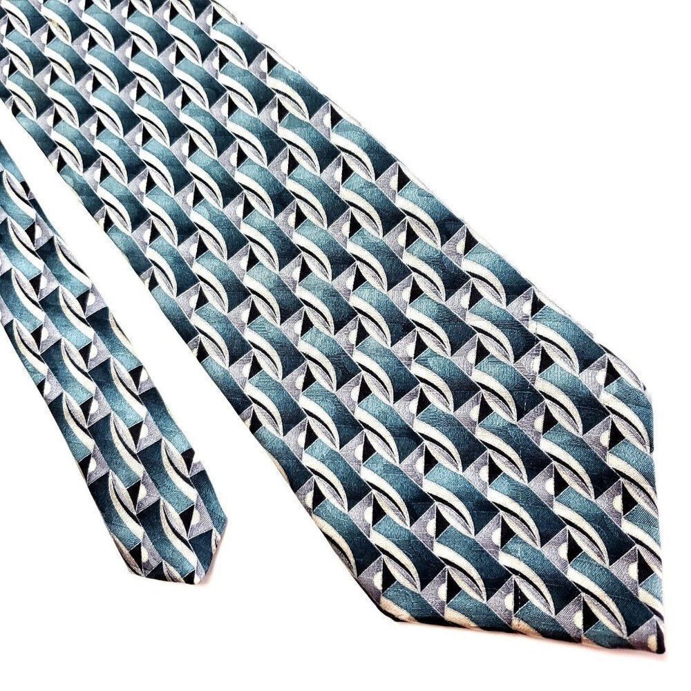 Arrow Teal White‎ Silk Tie Woven Geometric
